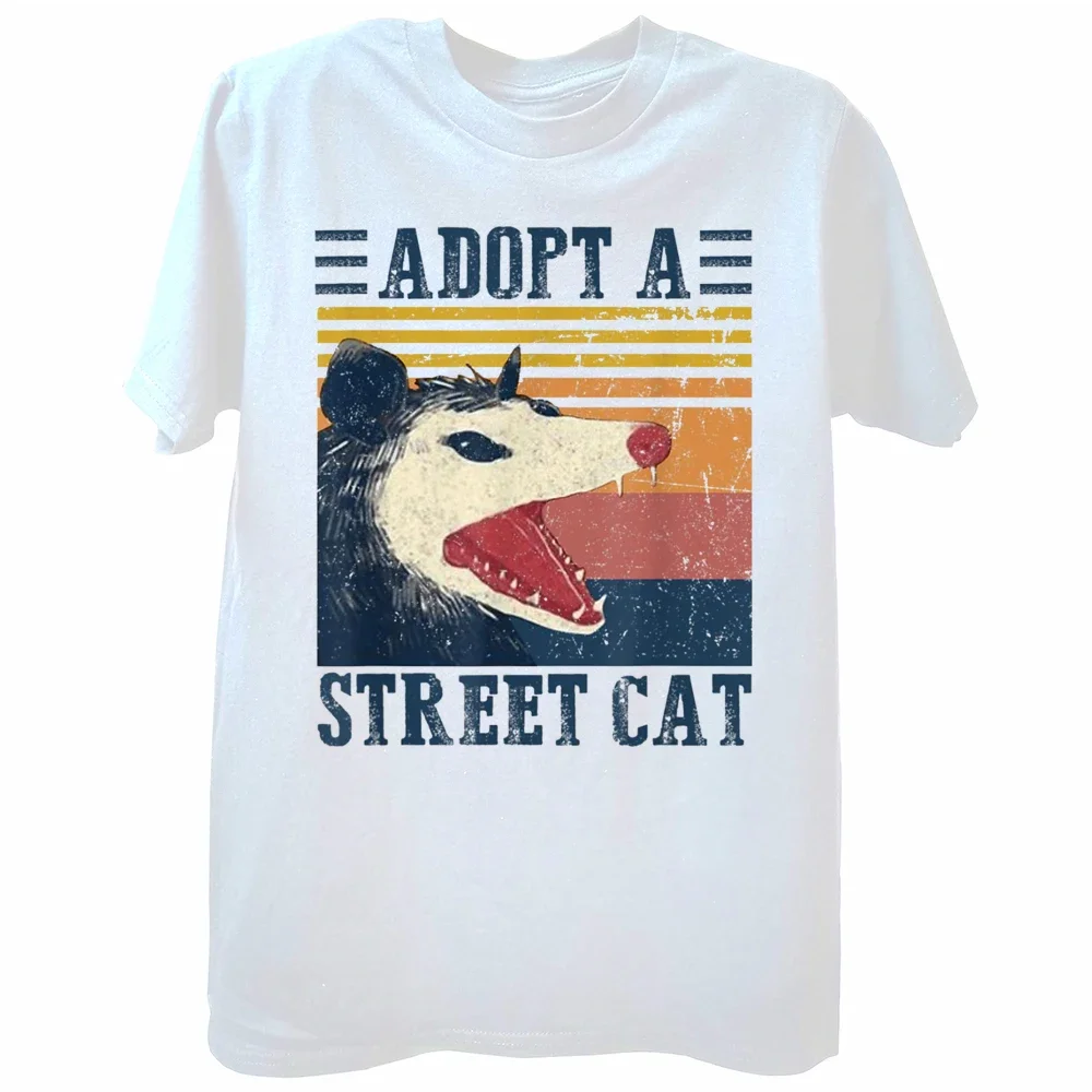 Adopt A Street Cat Funny Opossum Vintage T Shirts Summer Style Graphic Cotton Streetwear Short Sleeve Animal Humor T-shirt