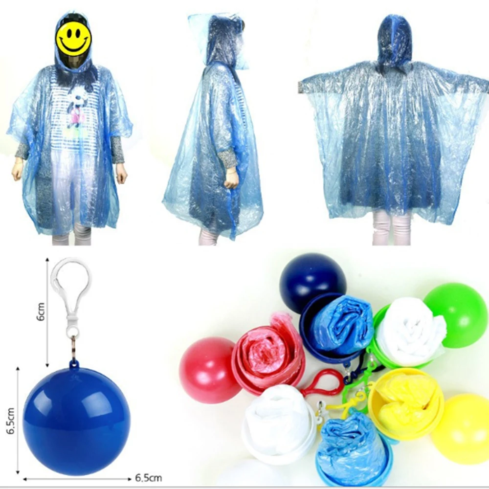

Portable Disposable Raincoat Ball Women Men Outdoor Rainwear Waterproof Camping Hooded Ponchos Keyring Ball Rain Cover