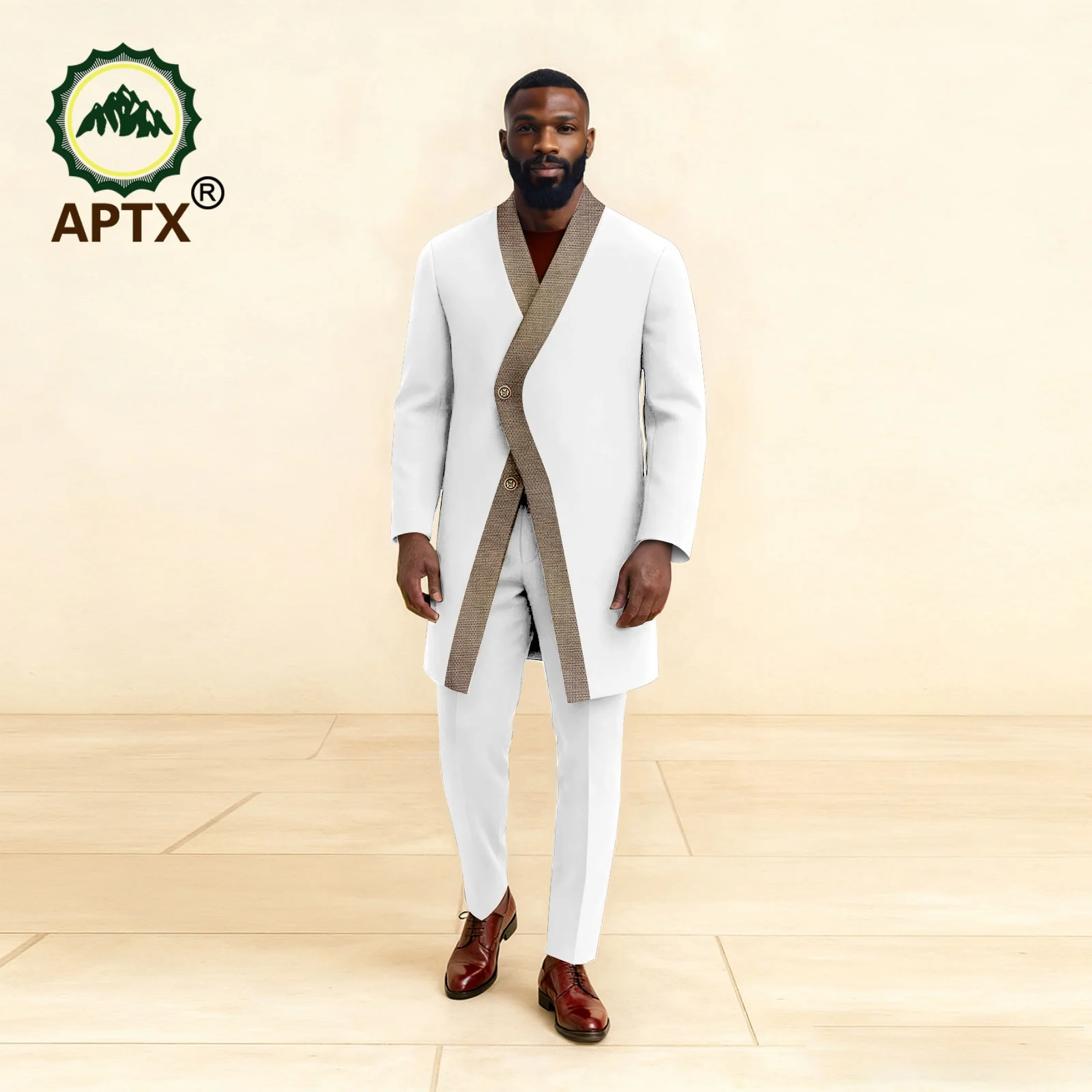 African Men's Bazin Riche 2-Piece Suit Stand Collar Single Coat Breasted Blazer Jacket with Pants Party Wedding Clothes 2516110