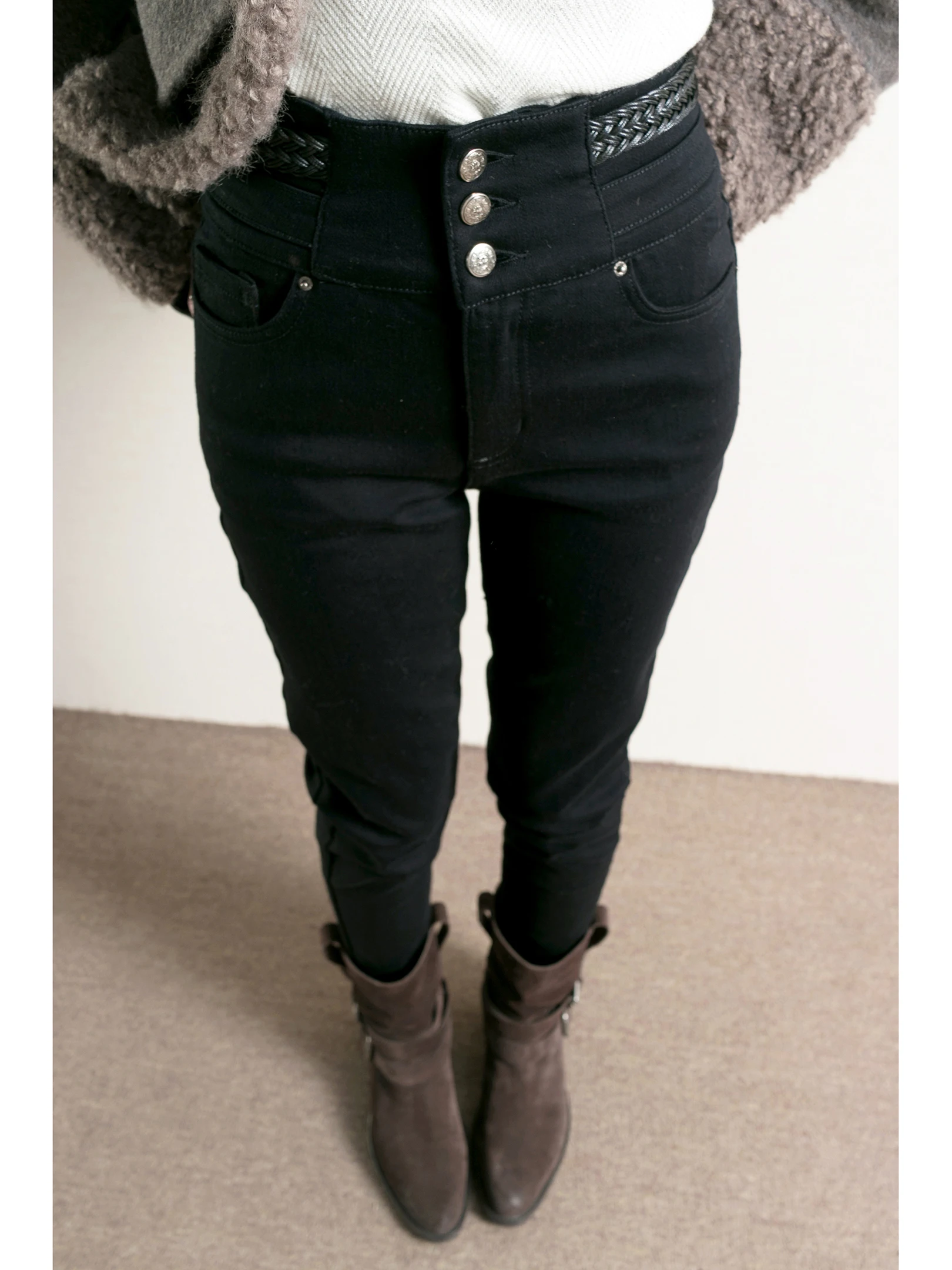 

Стильные женские джинсы-клеш с высокой талией, на флисовой подкладке, облегающие, с пуговицами, винтажные, повседневные, зимние, джинсовые брюки