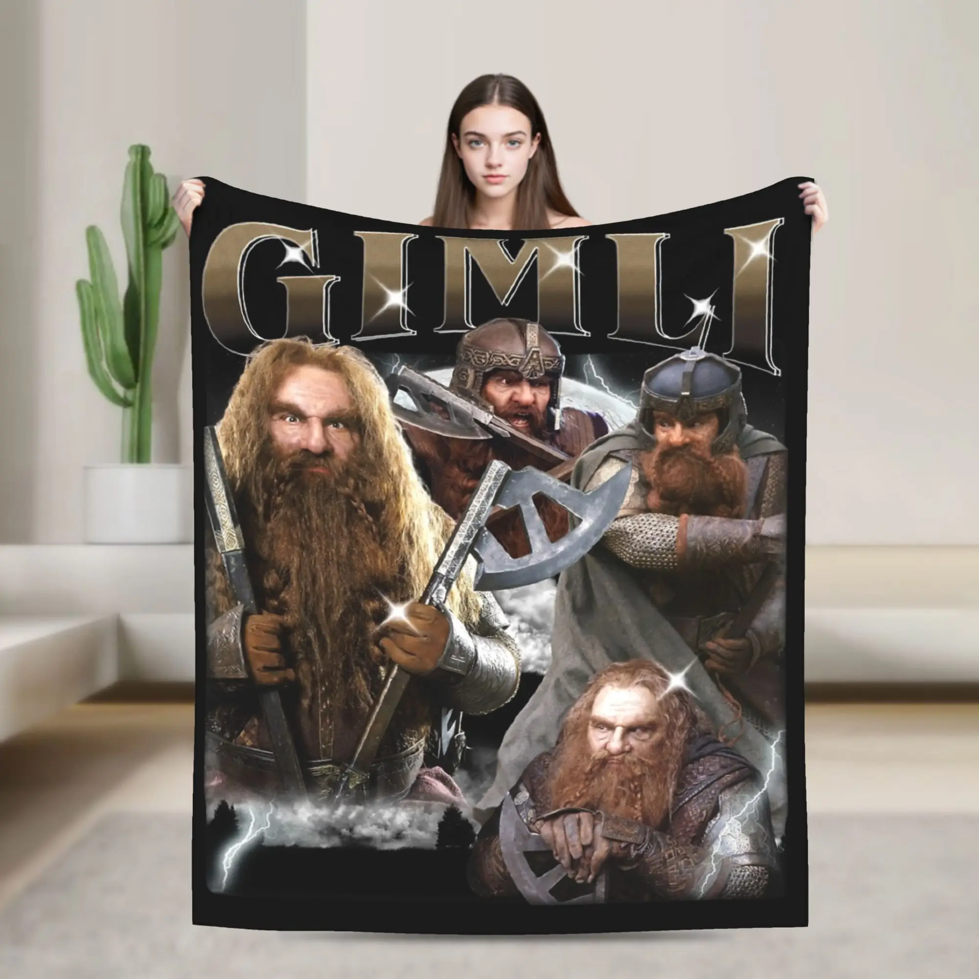 L-Lords Of The R-Rings Gimli Blankets Flannel  Winter  Portable Ultra-Soft Throw Blankets for Bed Couch Quilt