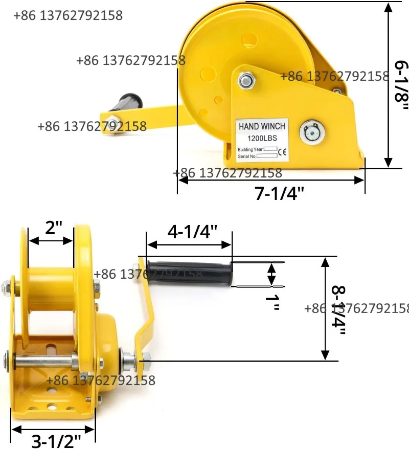 1200LBS Heavy Duty Manual Crank Hand Winch Two-Way Self-Locking Gear Marine Towing Winch For ATV Boat