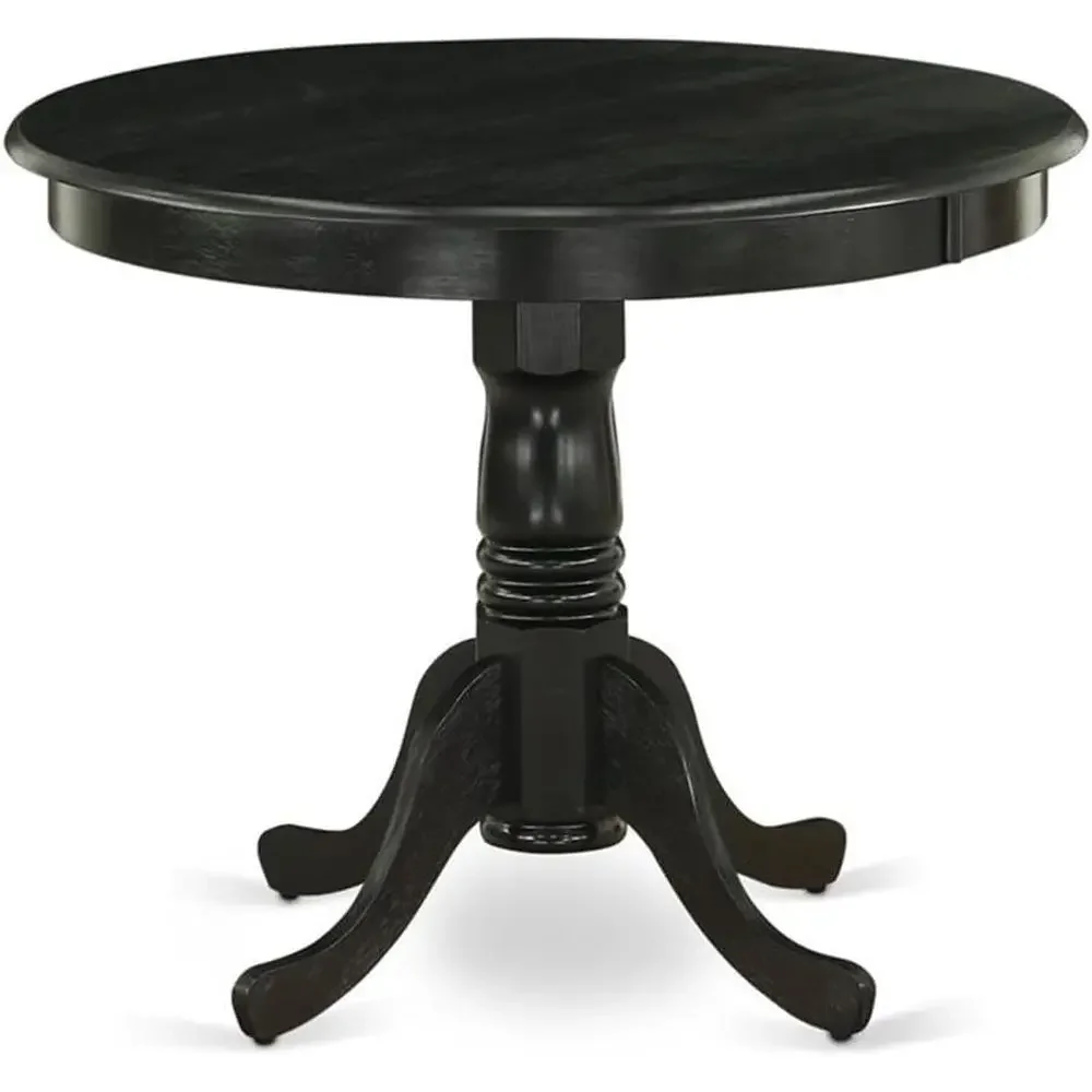 Round Pedestal Kitchen Table, 36 Diameter, Wirebrushed Black Finish