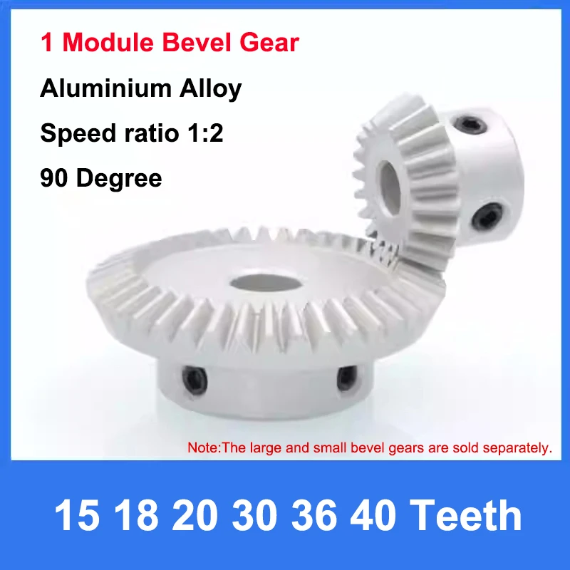 

1pc 1:2 1 Module Bevel Gear 90 Degree 15 18 20 30 36 40 Teeth Aluminium Alloy Bevel Gear Round Bore & Keyway Bore