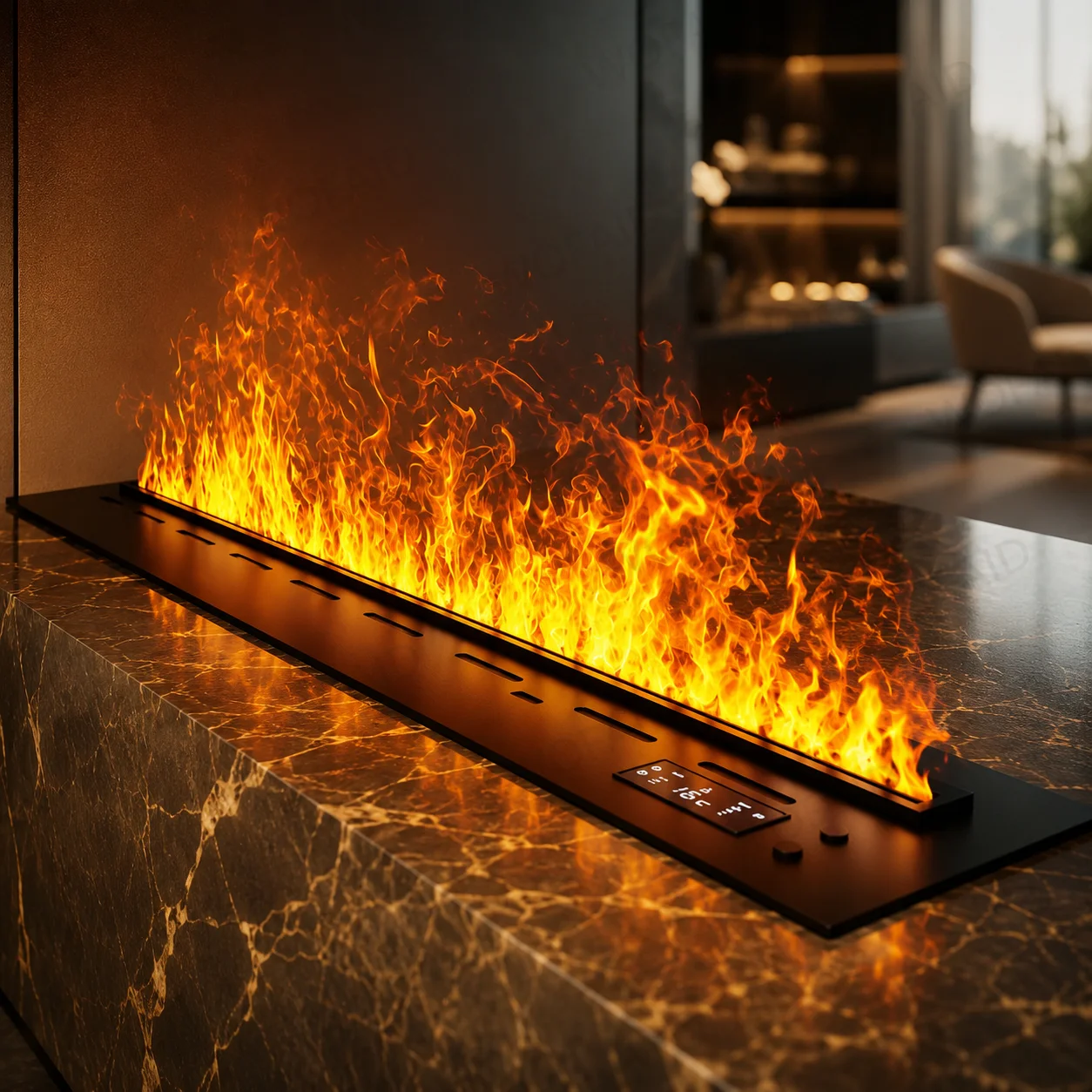 Modern Electric 3D Flame Fireplace Large-Format Water Vapor Firebox with Dynamic LED Flame for Commercial Interior Decoration