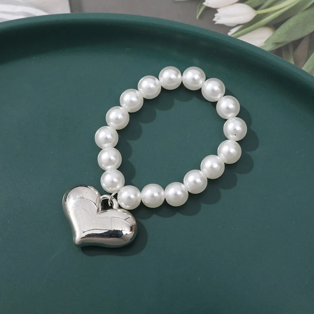 Crafts Dog Toy Heart Necklace Silver Elastic Dog Doll Pearl Collars Cute 6/8mm Dolls Mini Pearl Chain Doll Accessories