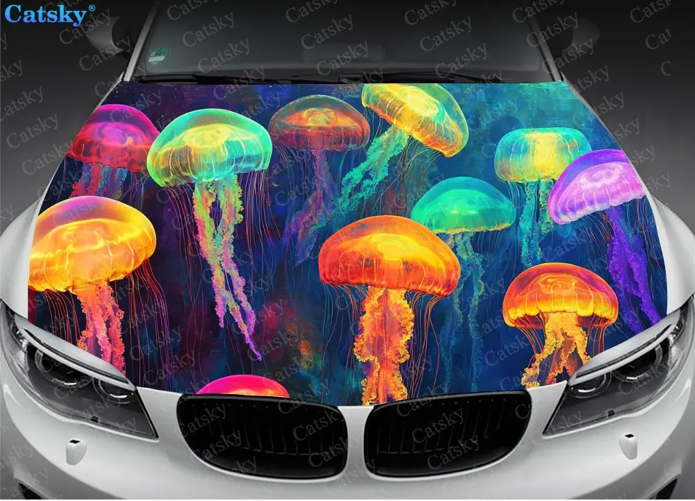 Underwater Animal Jellyfish Car Hood Wrap Color Vinyl Sticker Truck Graphic Bonnet Custom Auto Accessories Decoration Decal