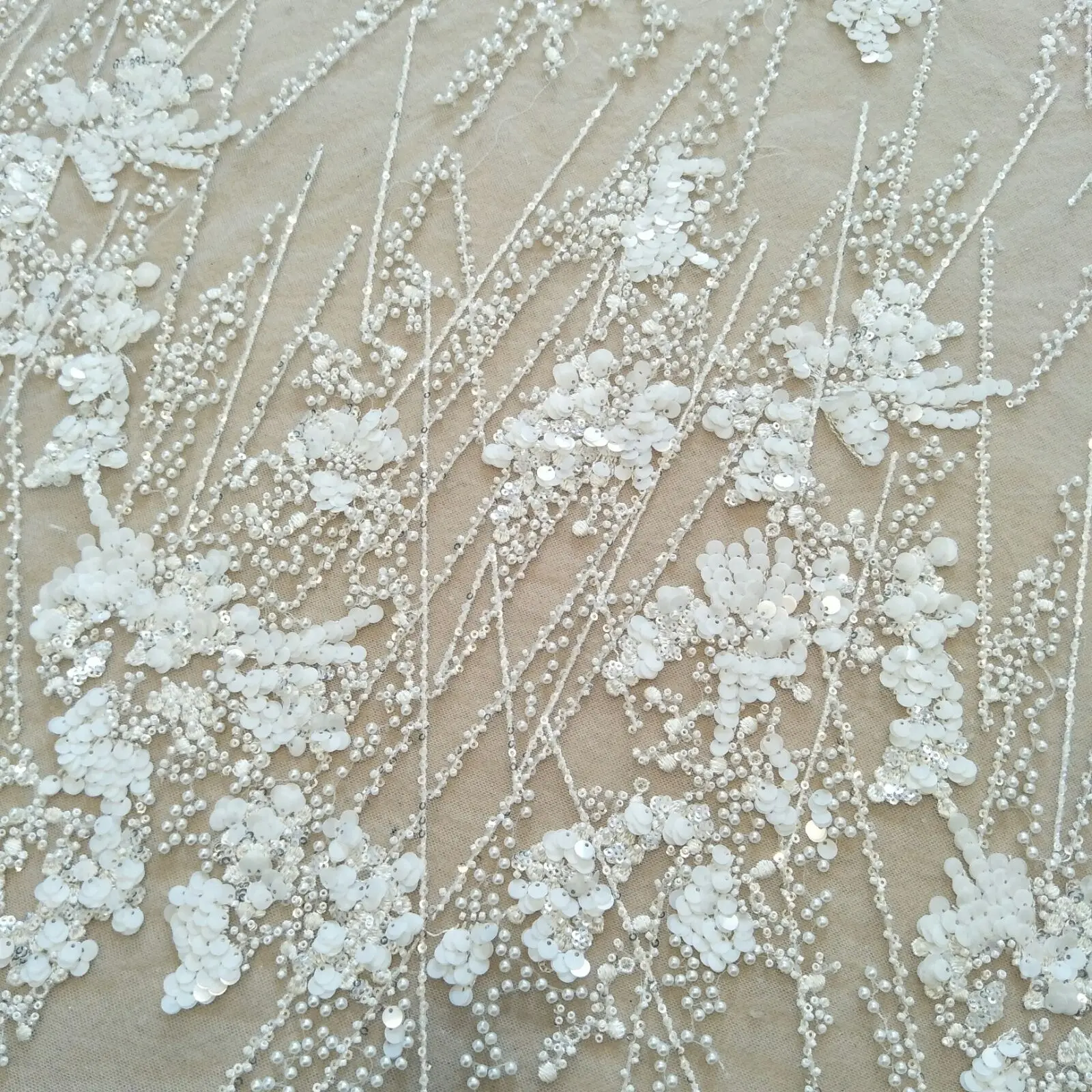 2023 wedding gown dress beading lace 130cm width lace fabric sell by yard