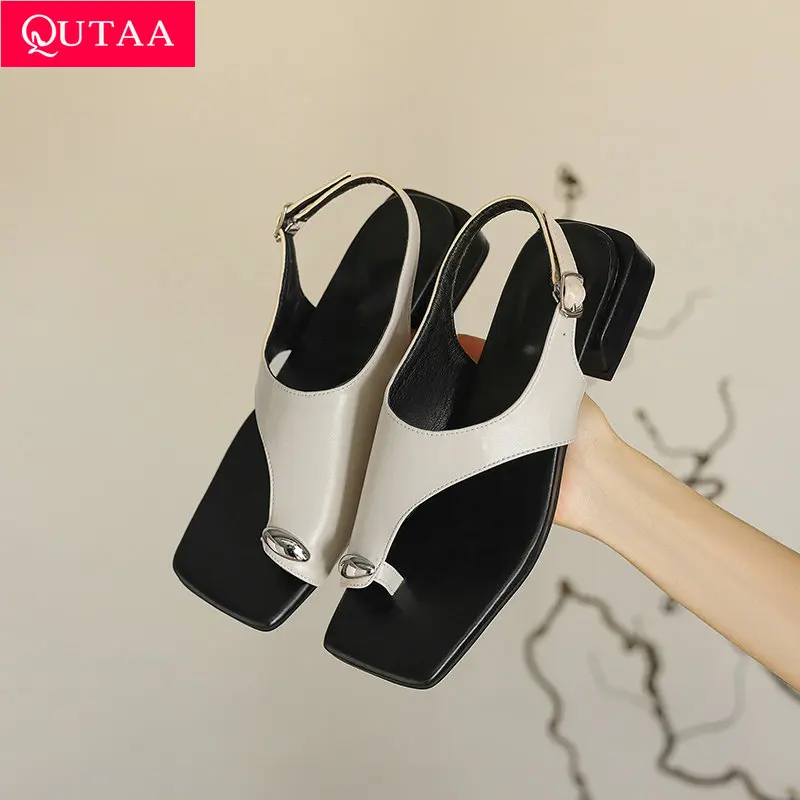 QUTAA 2024 Women Casual Summer Sandals Sexy Square Toe Back Strap Party Shoes Summer Wedding Dress Pumps Shoes Size 34-43