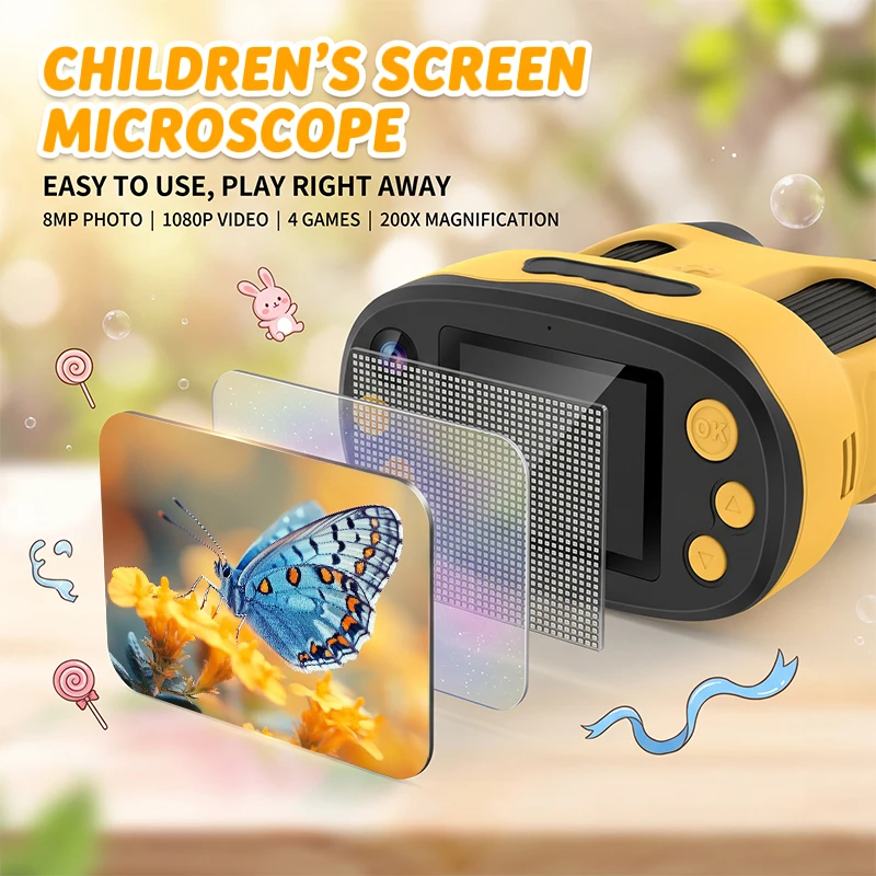 Microscope Camera Digital Handheld 4K 1000X for Kids Pocket Microscope Screen Toys Birthday Gifts Girls Boys Child With 32G