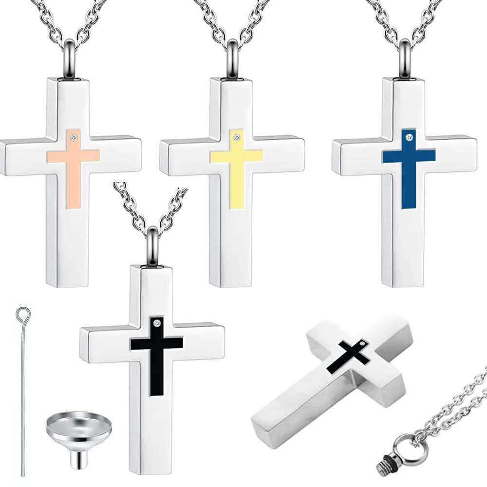 Cremation Cross Necklace for Ashes Cremation Jewelry for Men Women Stainless Steel Cross Urn Necklace Ashes Holder Memorial