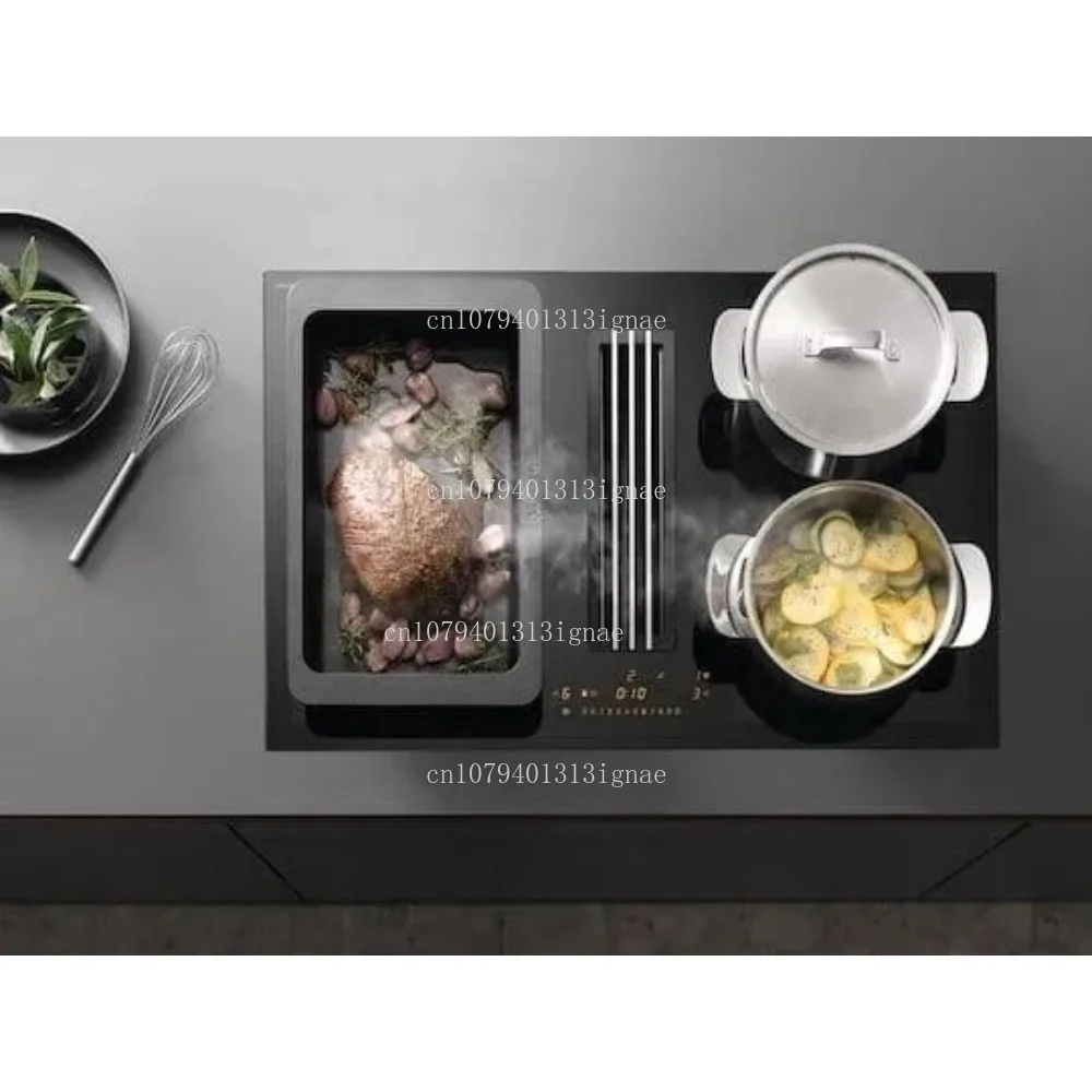 Crystal Glass Polished Black 4 Cooking Zone Induction Hob Cooker With Downdraft extractor