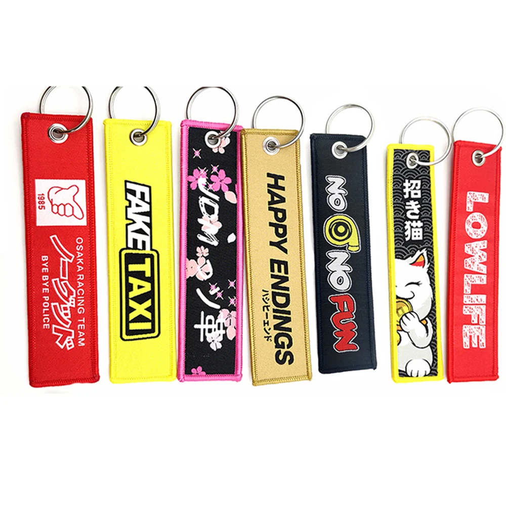 Hot JDM Keychain Car Culture Style Fashion Tags Embroidered Short Cloth Rectangle Auto Holder Charm Key Ring JDM Accessories