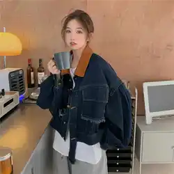 Fashion Design Sense Corduroy Splicing Denim Jacket Women's Short Loose Retro Coats 2025 New Casual Laple Versatile Top