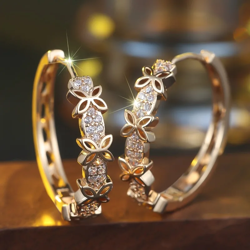 زوج واحد من الأقراط النسائية الأنيقة المصنوعة من الزهور بتصميم فراشة مفتوحة للنساء مجوهرات يومية وحفلات هدايا مجوهرات أنيقة سنوية #3