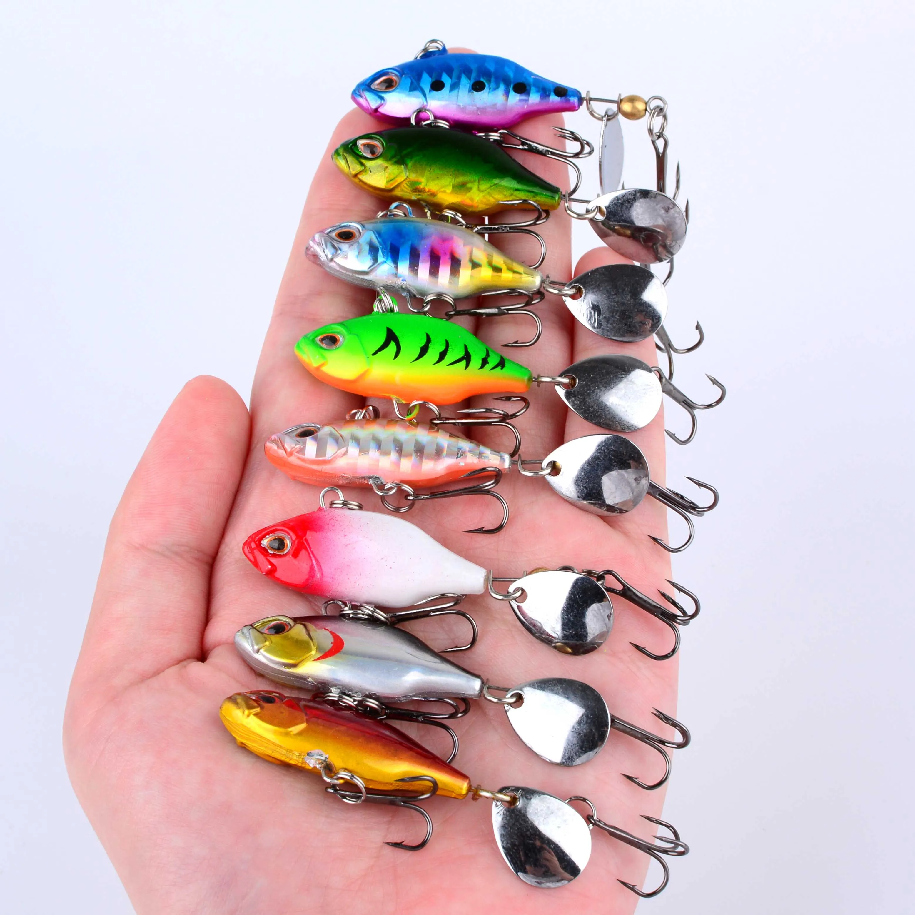 8 قطعة Vib المتذبذب المعدني لصيد الأسماك إغراء معالجة سبينر غرق Vibrotail Crankbait الذيل الدورية ملعقة الطعم الاصطناعي الصلب
