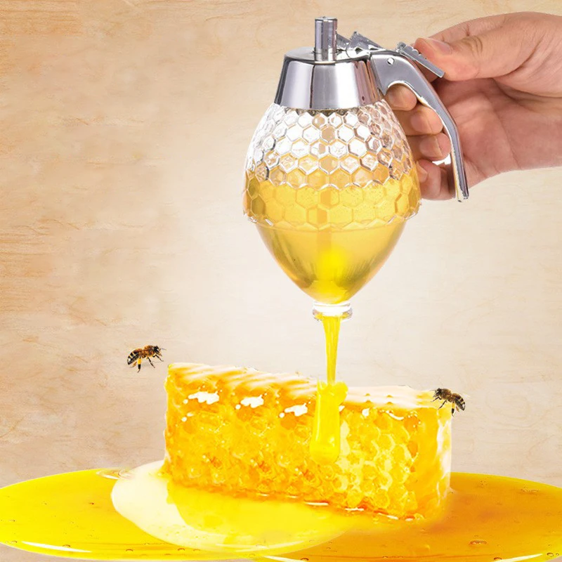

Squeeze Bottle Honey Jar Container Bee Drip Dispenser Kettle Storage Pot Stand Holder Juice Syrup Cup Kitchen Accessories 200ml