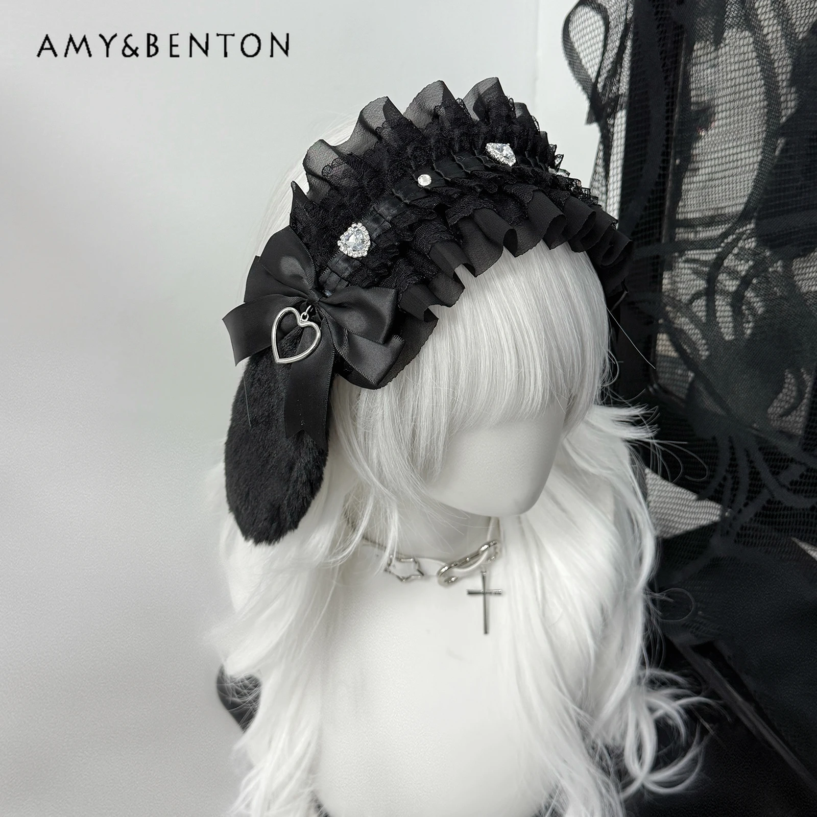 

Original Bow Rhinestone Japanese Hair Accessories Hairband Sweet Cute Bunny Ear Lace Headwear Cosplay Kawaii Lolita Accessories