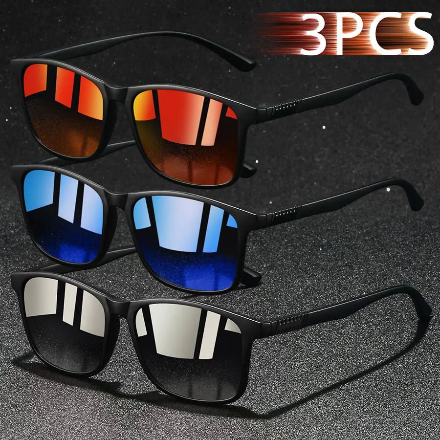 3PCS Square Design Fashion Brand Designer Vintage Check Lightweight Sunglasses Men Women Leisure Driving Fishing Sun Glasses