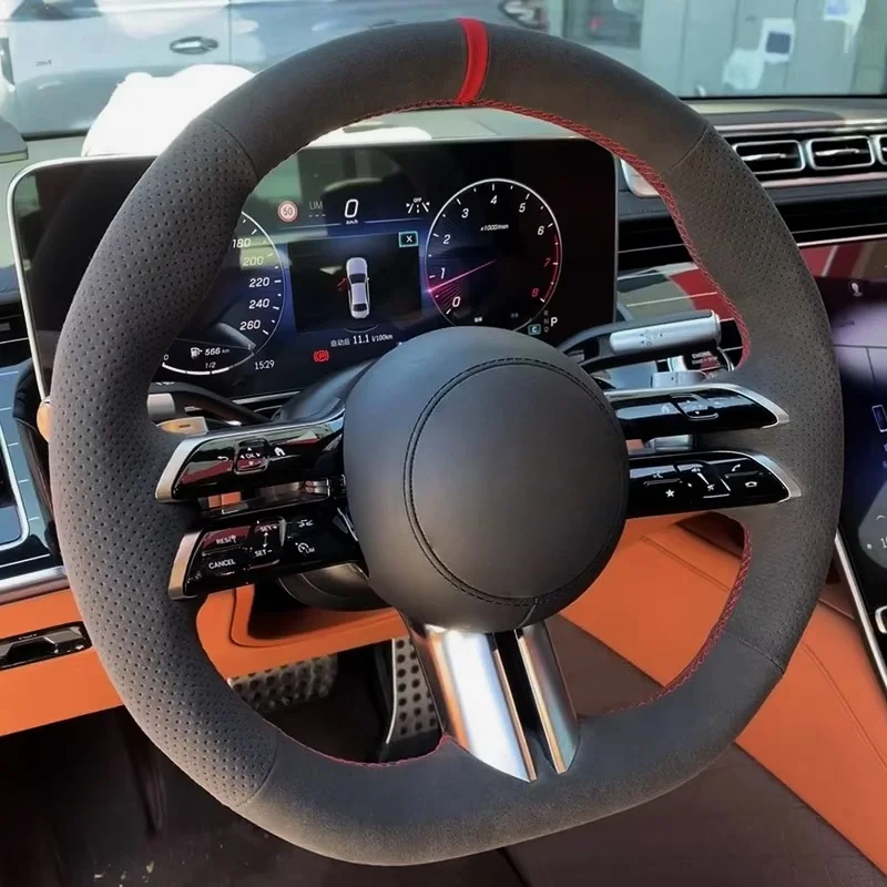 Customize Suede Leather Car Steering Wheel Cover C-Class W206 E-Class W213 W223 Steering Wrap Cover For Mercedes Benz S-Class