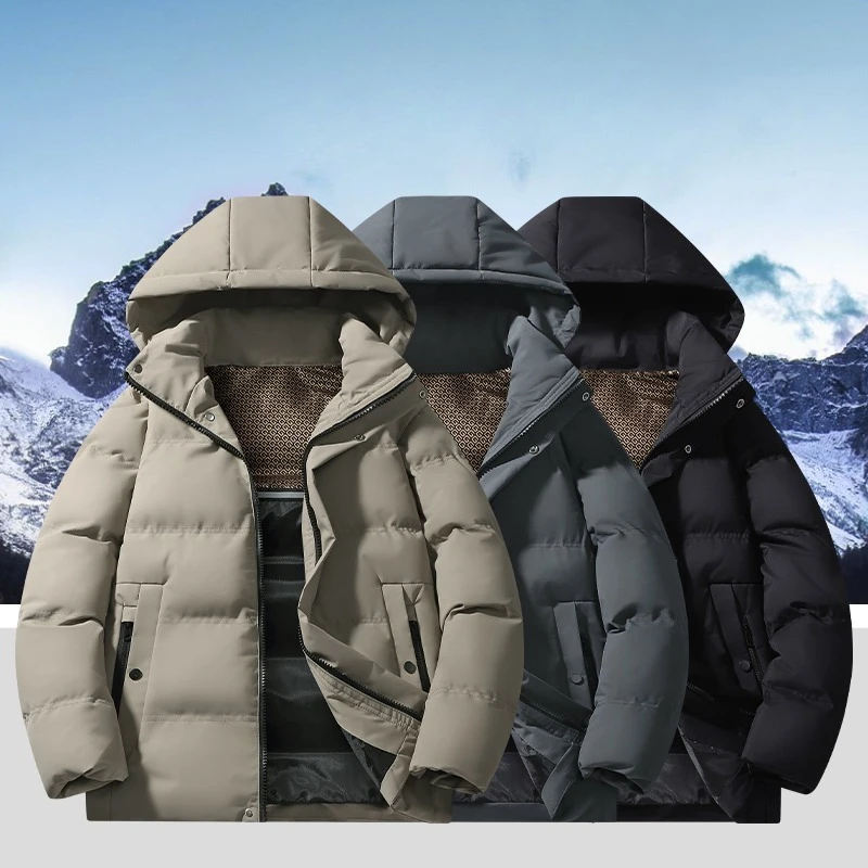 

Winter Thickened Warm Men Parkas Fashion Casual Outdoor Male Cotton Jackets Hooded Windproof Overcoats for Men Detachable Hat