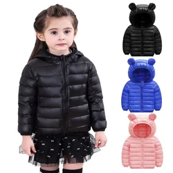 Kids Girls Hooded Lightweight Down Jackets Boys Baby Cute Ears Coats Autumn Winter Warm Zipper Outerwear Children Casual Clothes
