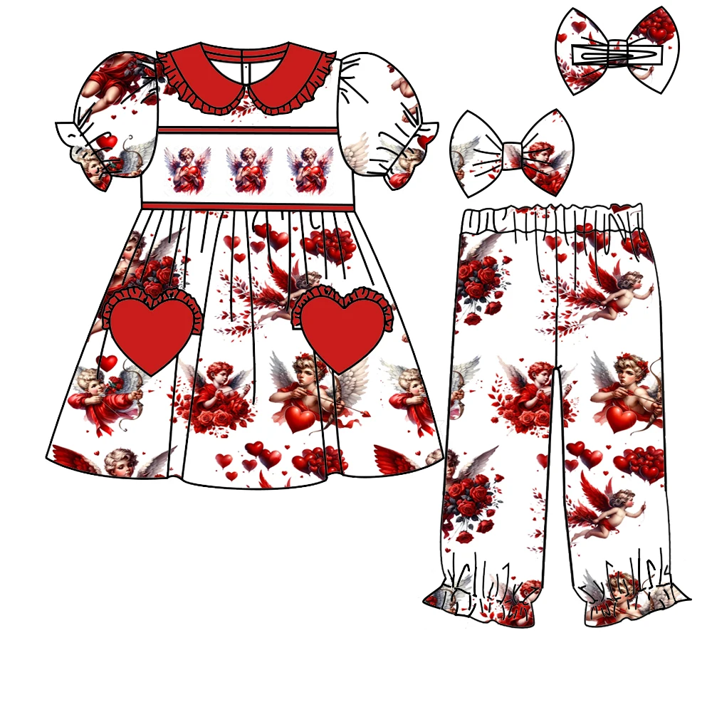 Boutique Kids Valentine's Day Smock Print Pjs Toddler Strawberry Girl Clothing Set Cartoon Bear Boy Set