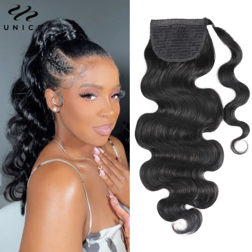 Unice Hair Wrap Around Clip in Ponytail 100% Human Hair Hair Extension 100g Pony Tail Hair Piece Body Wave/Straight/Kinky Curly