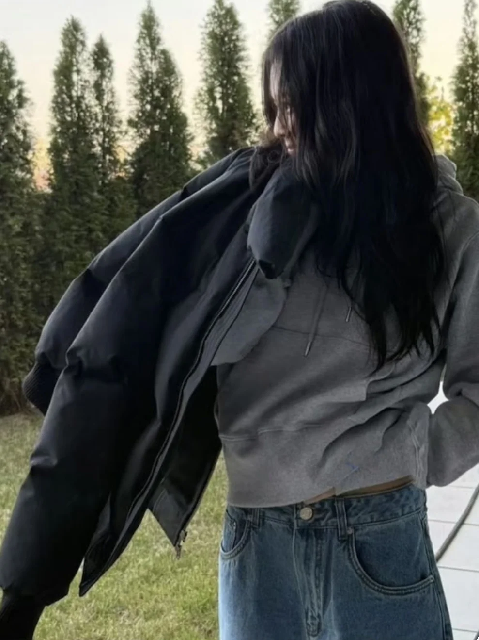 جيني الخريف الشتاء العمل الثقيل Bla الوقوف طوق مزدوج سستة طويلة Sve ort الخبز Sle القطن Jaet المرأة Faion #3