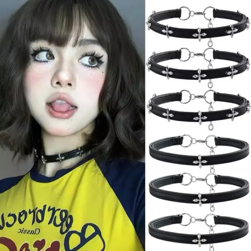 Y2K Punk Crossสร้อยคอผู้หญิงRetro PUหนังChoker Charm Gothicเครื่องประดับChokerใหม่หวานCoolหญิงอุปกรณ์เสริม