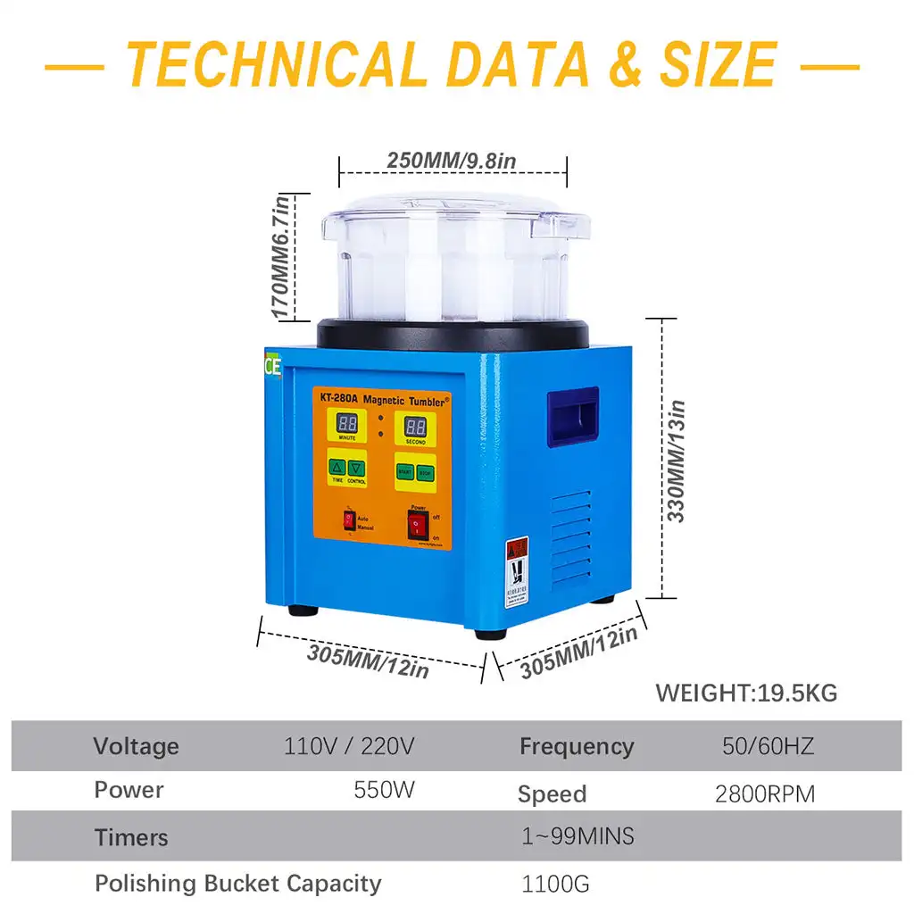 

KT-280A Большое оборудование для изготовления ювелирных изделий Магнитная полировальная машина Магнитный финишный стакан