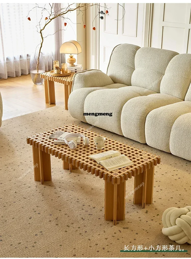 Hot sales Waffle coffee table new medieval solid wood square table Japanese-style living room household small apartment creative