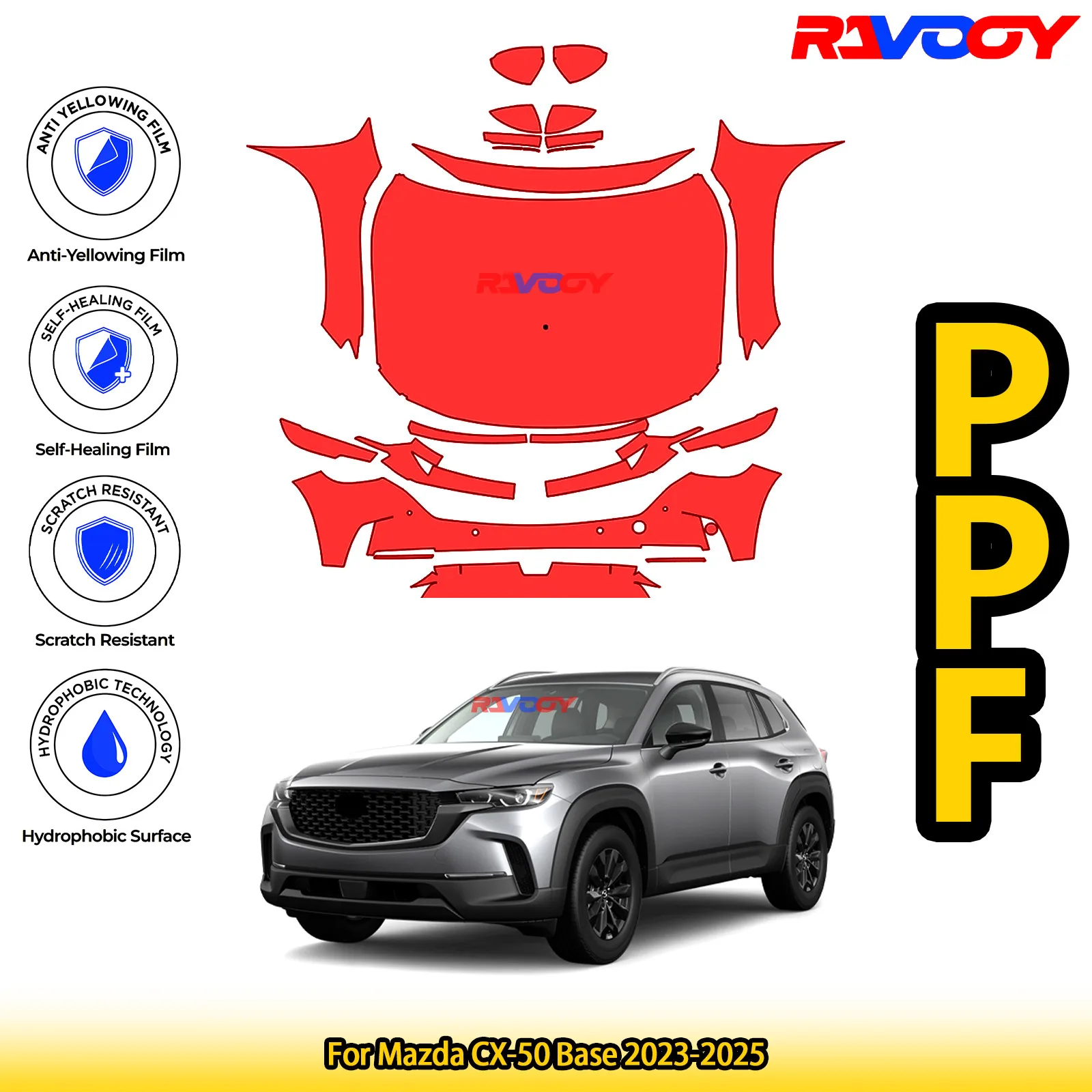 

For Mazda CX-50 Base 2023-2025 Glossy Matte Black Precut front PPF Kit Paint Protection Film