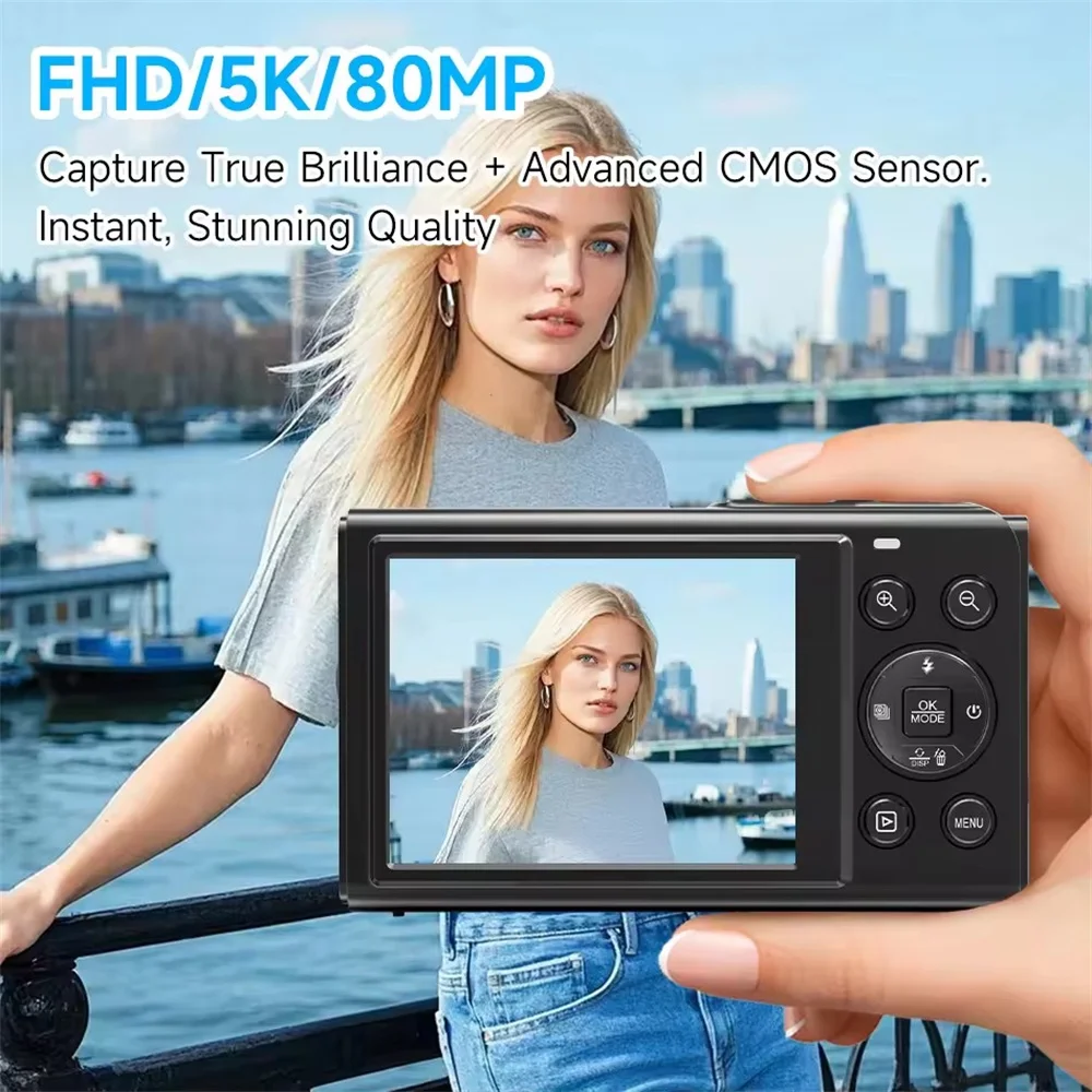 

For Kid Adult Photography 5K Dual Screen Digital Camera 80MP Retro CCD Photographic Cameras 8000W Pixel Auto Focus with 18x Zoom