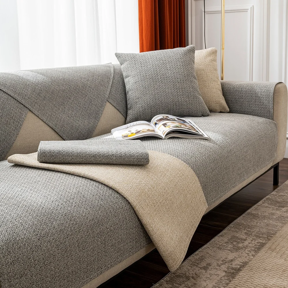 Jingyanxijie Cotton and Linen Four Seasons Universal Non-Slip Thickened Sofa Cover 4