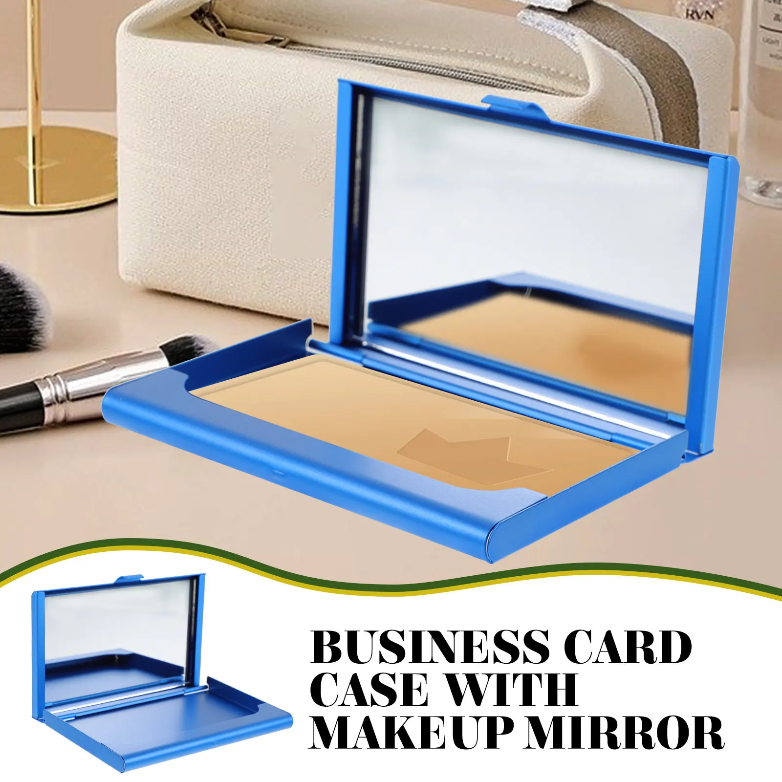 Metal Card Case with Mirror for Women Aluminum Business Card Holder Portable Slim Cards Organizer Secure Cards Storage