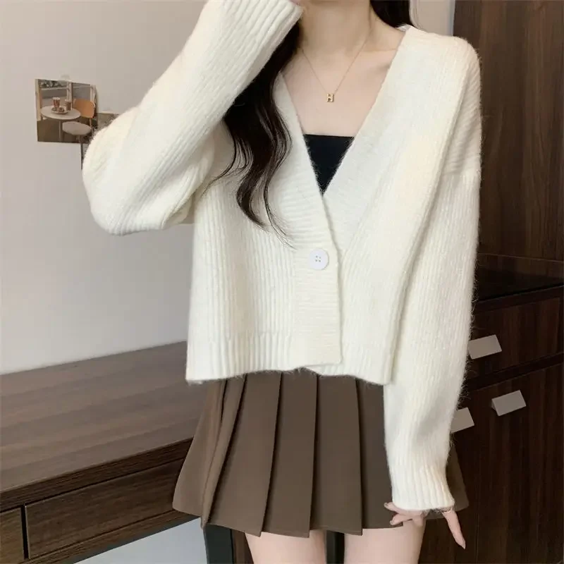 

Новый рождественский красный свитер, женское зимнее повседневное свободное пальто, теплый короткий вязаный кардиган