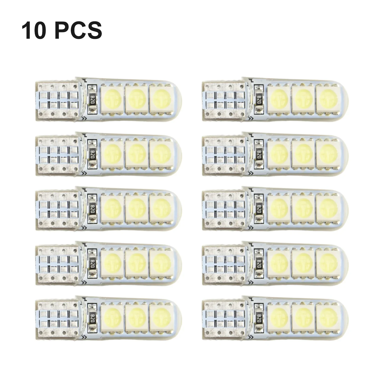 10pcs Car Side Lights T10-5050-6SMD Silicone Shell Canbus Car LED Side Wedge Lights Super Bright White Light License Plate Lamp