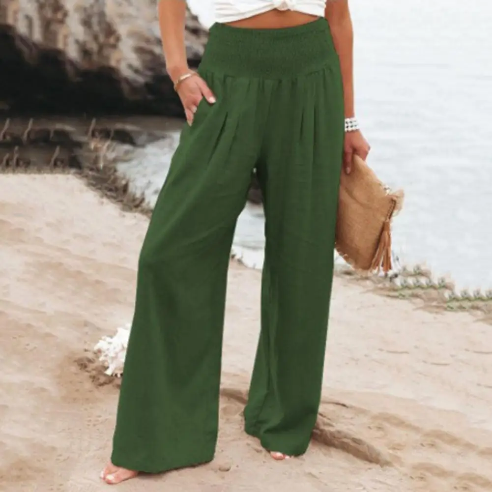 

Women Pants Stylish Women's Wide Leg Pants with Elastic Waist Pockets for Casual Spring Summer Wear Versatile Solid Color