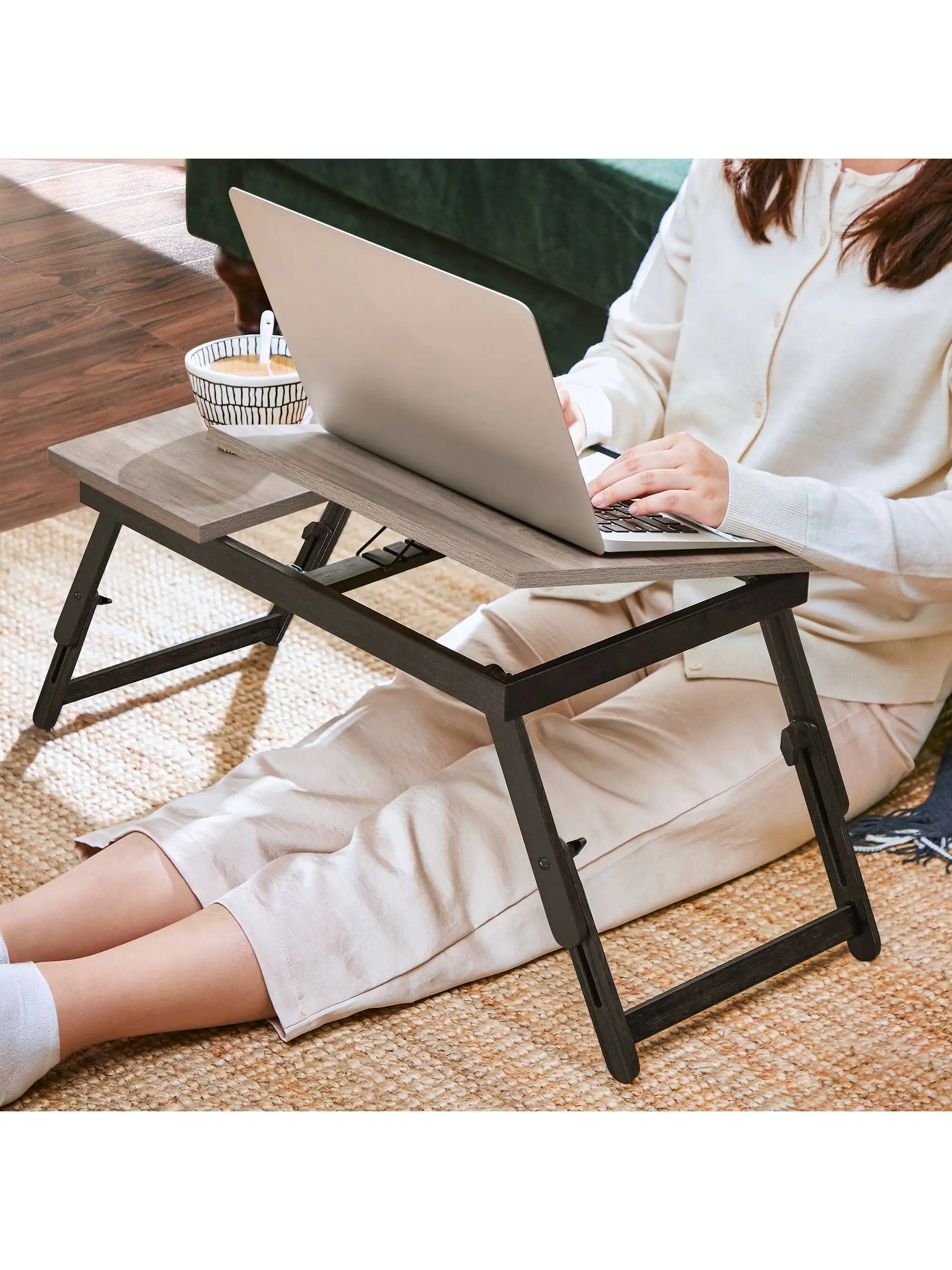 SONGMICS Laptop Desk For Bed Or Sofa With Adjustable Tilting Top, Breakfast Serving Tray With Height Adjustable Folding Legs,