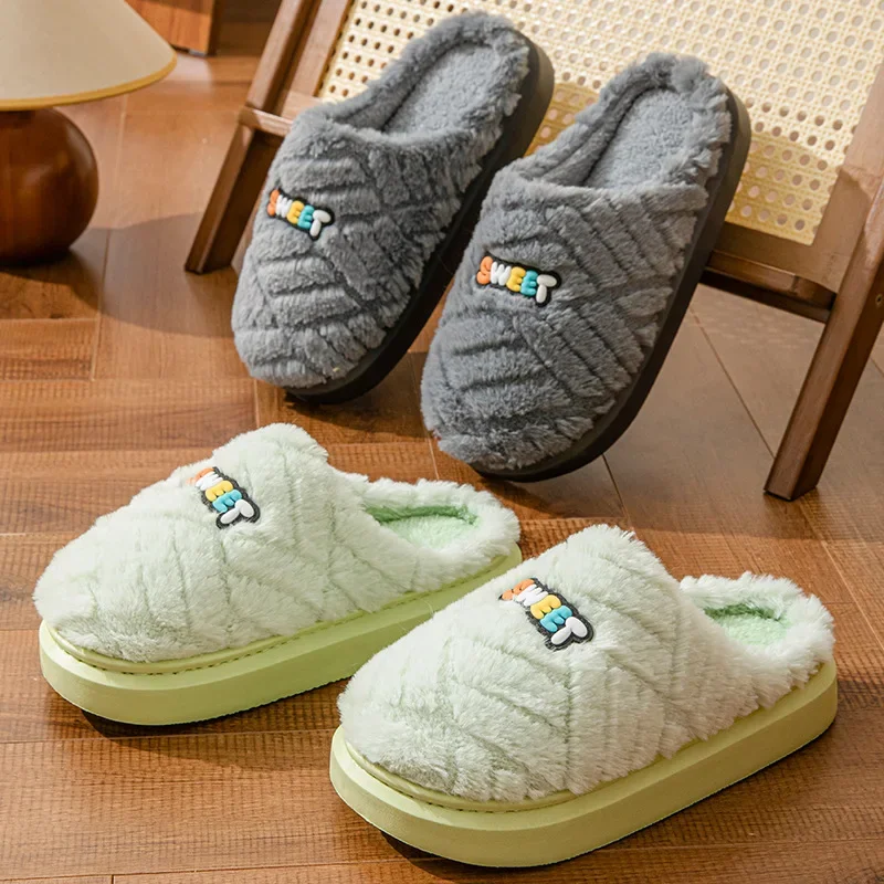 New autumn and winter thick soled warm and non slip cotton slippers for couples, indoor silent cotton shoes  6305