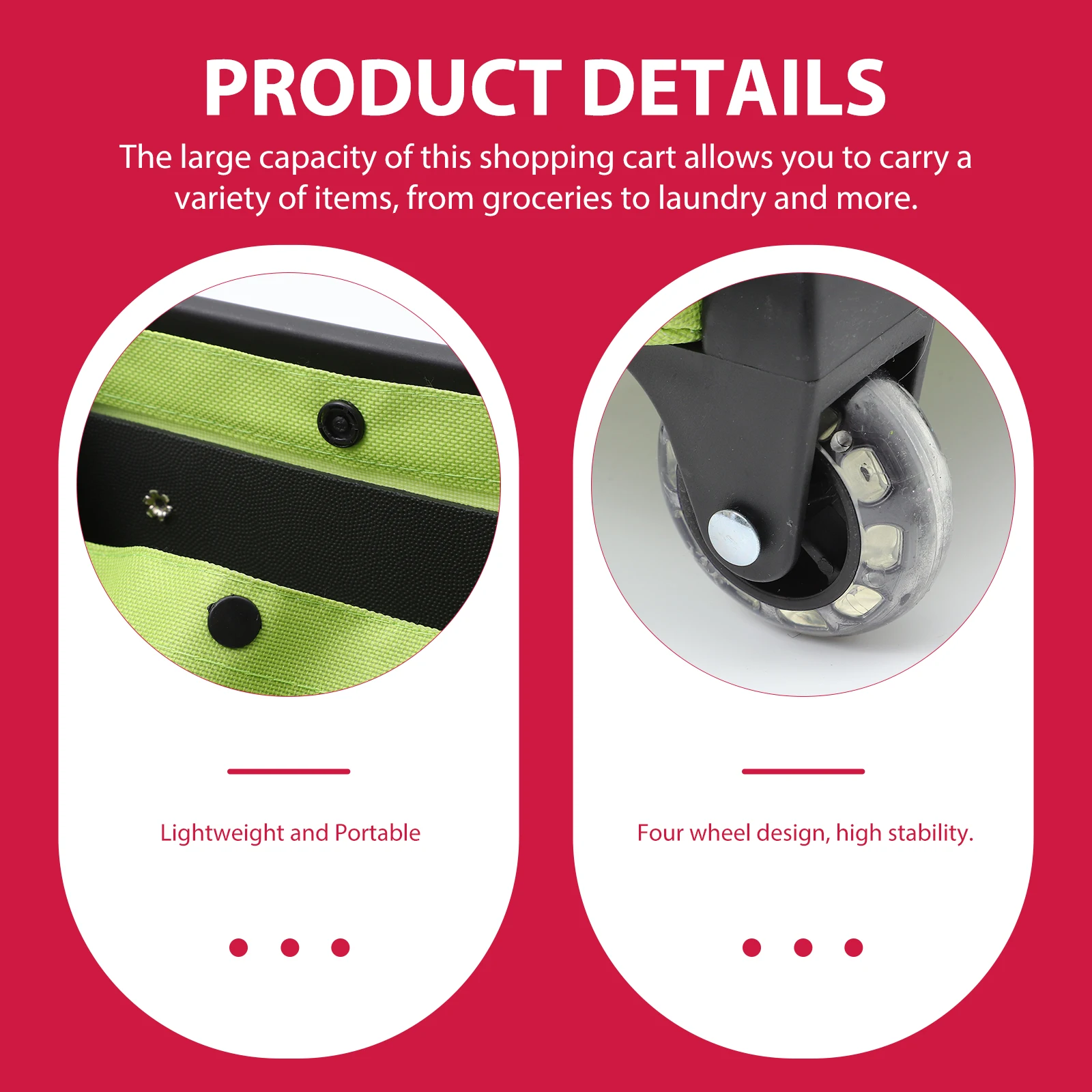 

Folding Shopping Cart Large Capacity Portable Grocery Tote Bag For Women Lightweight Rolling Trolley Foldable Handbag Sturdy