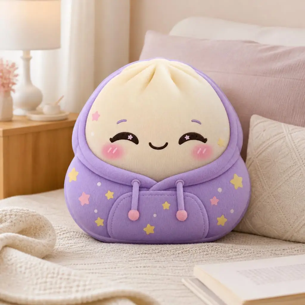Cute Hooded Dumpling Character Pillow Purple Stars Stuffed Cushion Kawaii Throw Pillow for Couch Bedroom Home Decor Gift