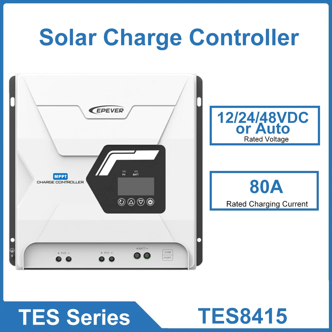 

Контроллер заряда солнечных батарей MPPT TES8415 80A, совместимый с системами 12В/24В/48В для автодомов, лодок, промышленного мониторинга