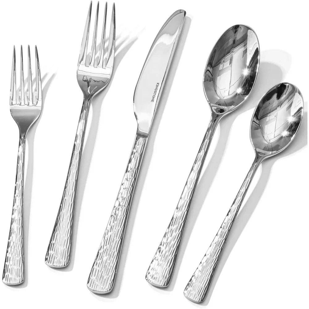 

Hammered Silverware Set, Flatware Set, 18/10 Stainless Steel Premium Cutlery - Dishwasher Safe (20-Piece)Flatware Sets