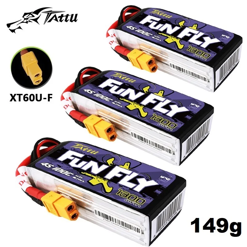 

3Pcs TATTU FUNFLY 1300mAh 100C 14.8V Lipo Battery For RC Helicopter Quadcopter FPV Racing Drone Parts 4s Rechargeable Battery