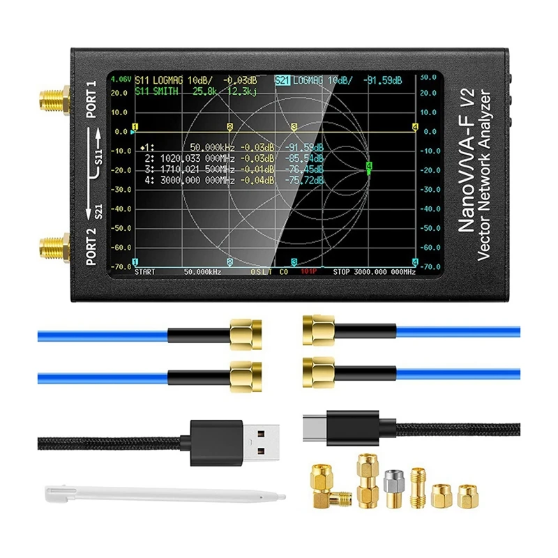 For Nanovna-F V2 Vector Network Analyzer+RF DEMO Kit Black 4.3 Inch 5000Mah 50Khz-3Ghz Antenna Analyzer HF VHF UHF VNA