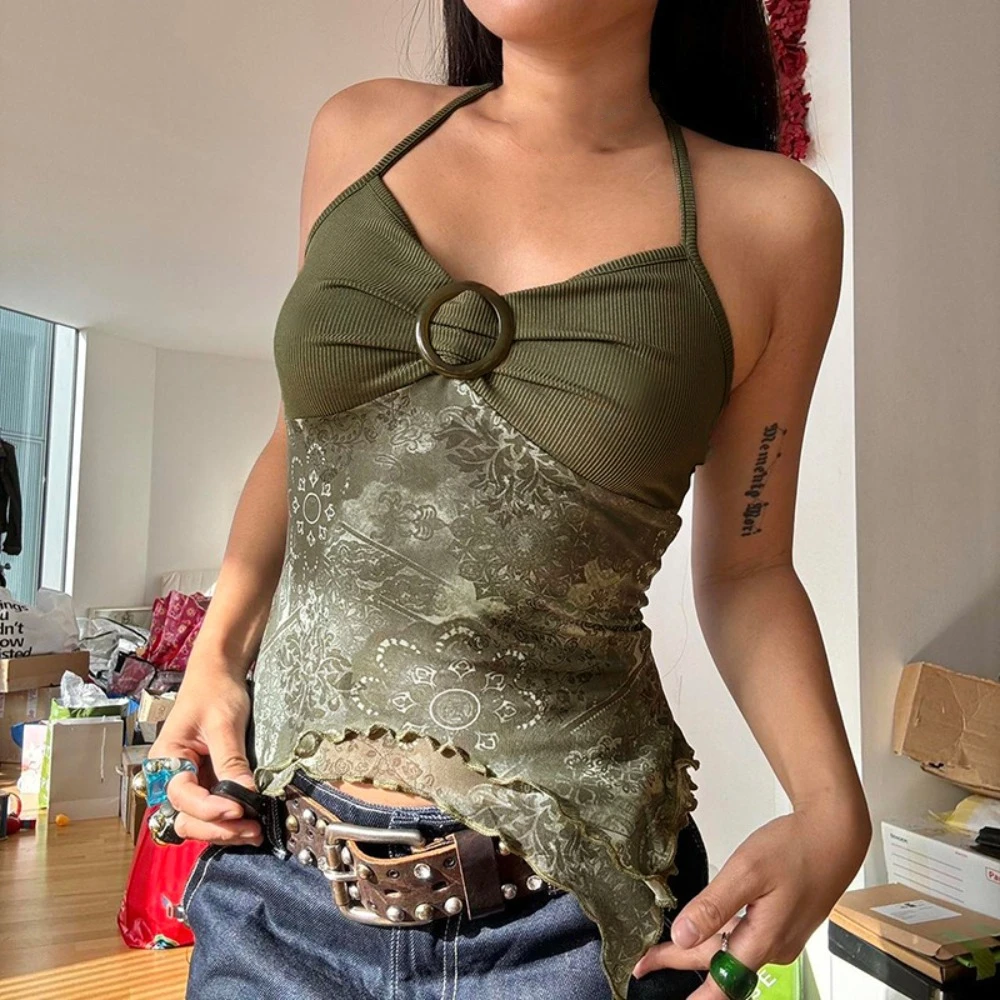 قميص قصير عتيق بدون ظهر من الدانتيل بدون أكمام غير منتظم سترة نسائية ملابس الشارع الشهير قميص قصير بوهو صيفي #4