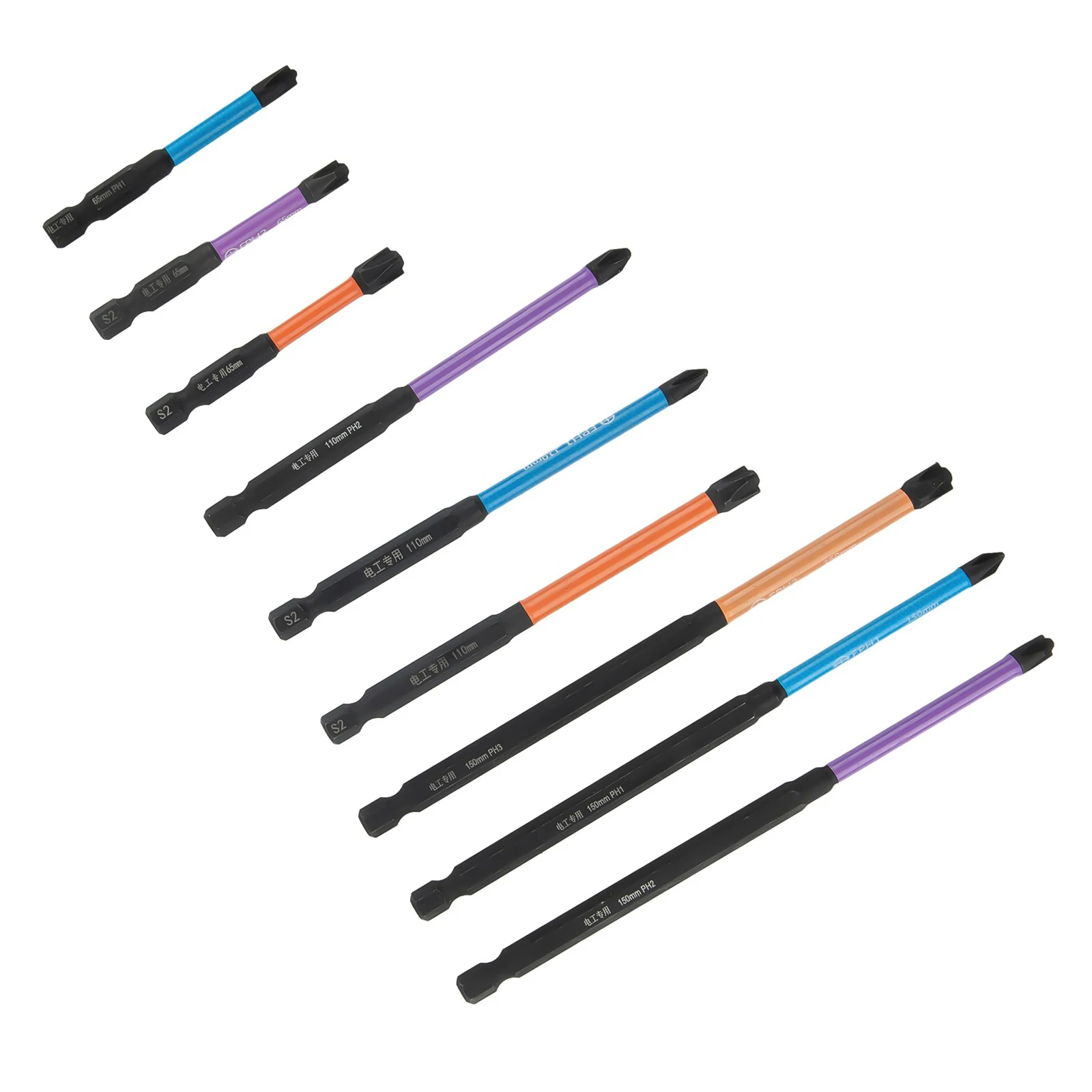 9pcs Alloy Steel Slotted For Cross Screwdriver Set FPH1 FPH2 FPH3 65mm To 150mm Magnetic Black For Electrician Hand Tools