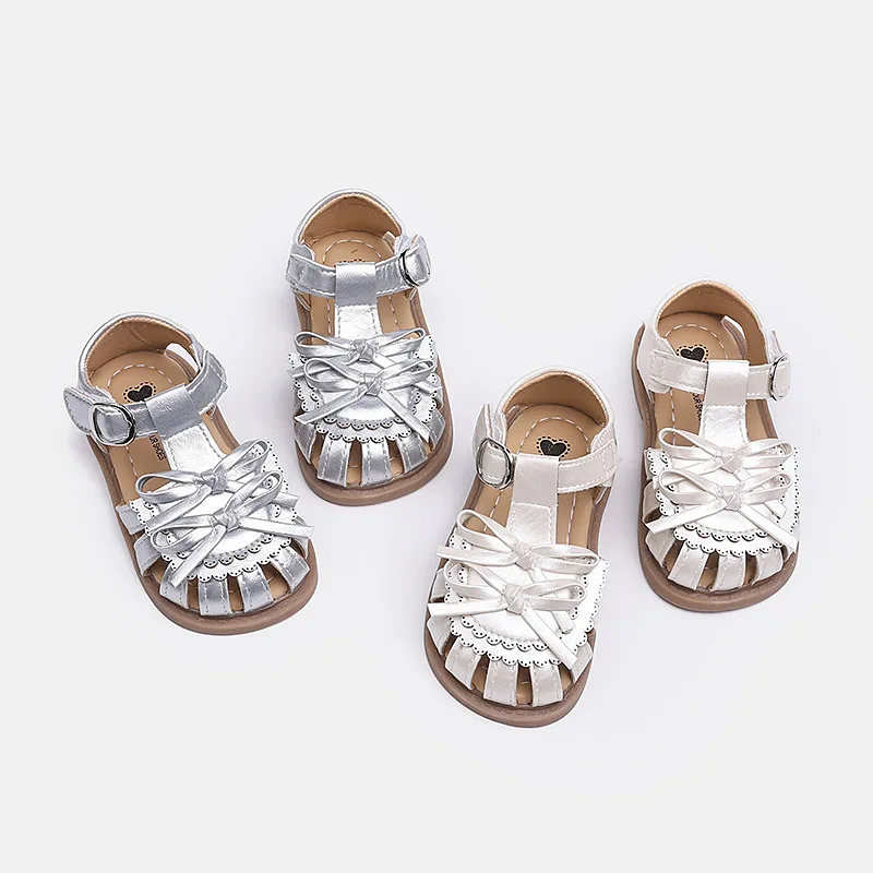 Mumoresip Summer Toddlers Girls Flat Sandals Anti-kick Ruffled Edge Children Bow Causal Shoes Dress Wedding Party Kids Sandals